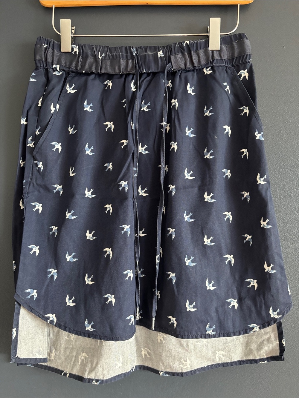 Max Jeans Navy Mini Skirt with White Bird Print